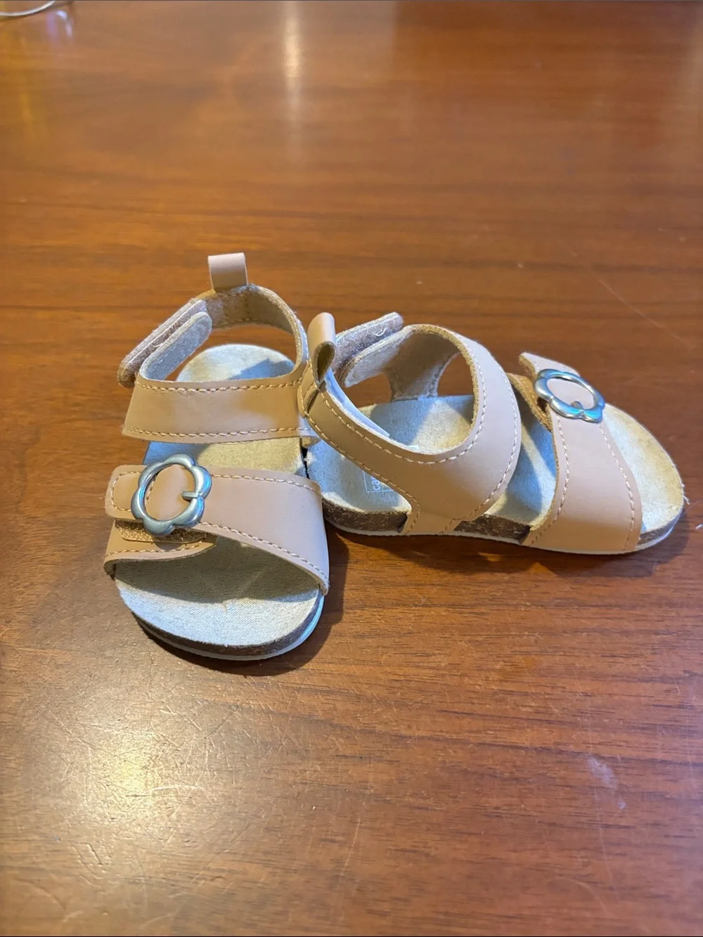 Carter's Tan Toddler Sandals with Floral Silver Buckles